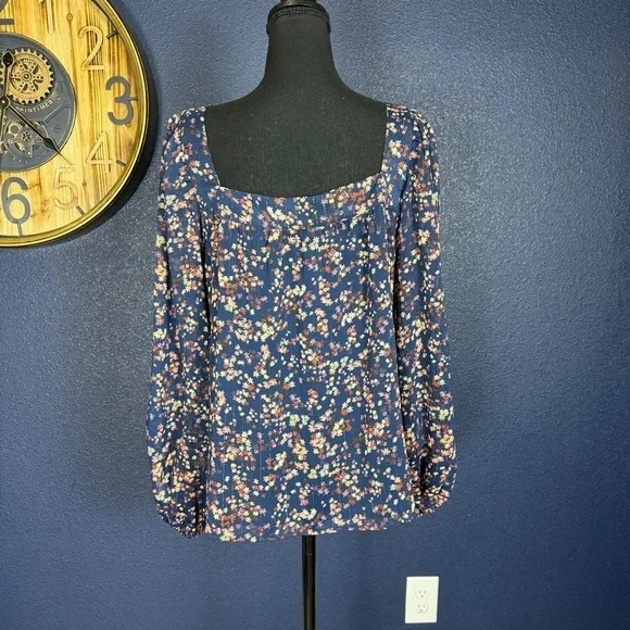 Boden Square Neck Floral Printed Top, Navy Multicolor, Size 10 - Picture 5 of 9